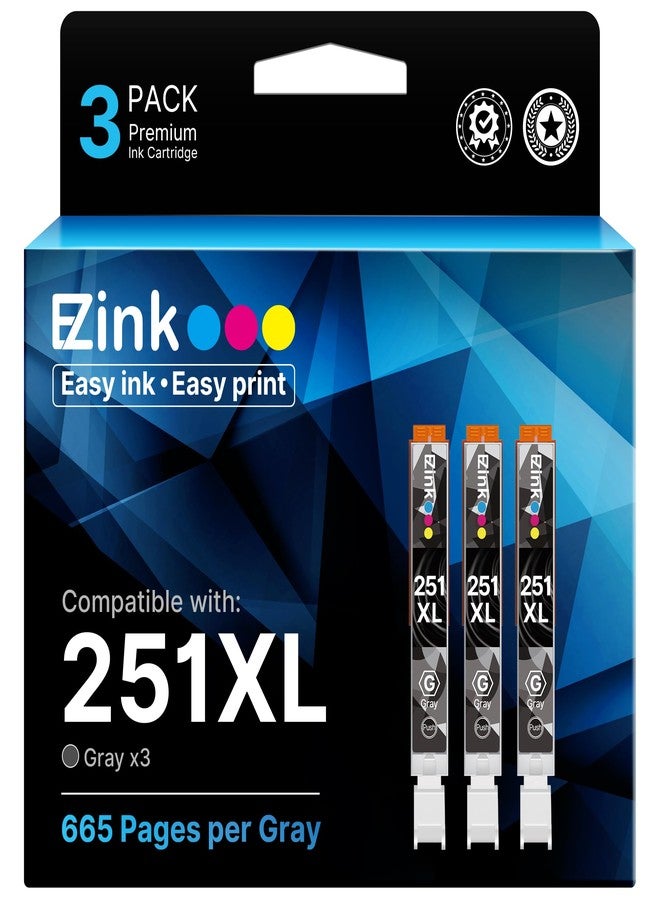 إي-زي إنك خرطوشة حبر بديلة متوافقة مع CLI-251XL، متوافقة مع طابعات PIXMA MG6320 وMG7120 وMG7520 وIP8720 (رمادي)، عبوة من 3 خراطيش - Image 1